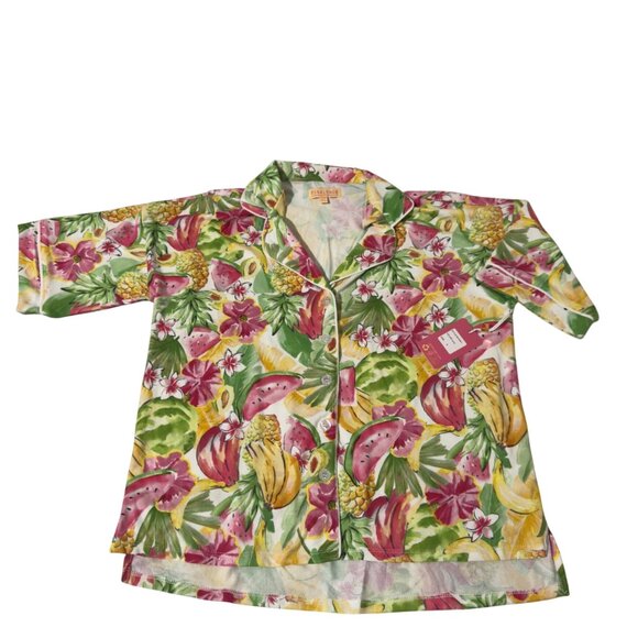 P.J. Salvage 3-Piece Tropical Fruit Print Pajama Set Tank Button-Up Top Pants S - Picture 3 of 16